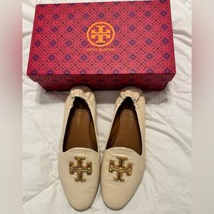 Tory Burch Cream Flats with Gold Logo